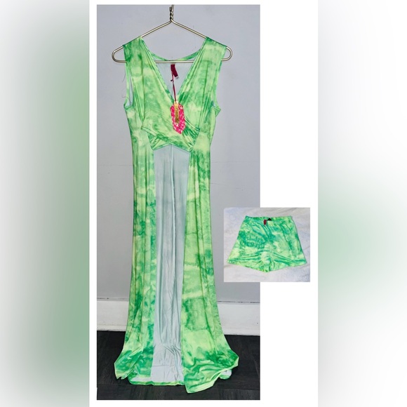 TRUE ROCK Dresses & Skirts - TRUE ROCK Dress & Shorts Neon Green Set sz L NWT!
